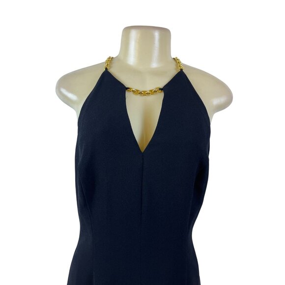 Datiani Black Sleeveless Halter Chain Detailed Dress For Women A-Line Fit Sz 12 - Picture 4 of 9